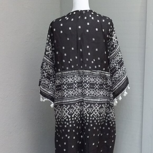 Beach by Exist Womens Boho Cotton Swim Coverup Sze L-XL Black-White Flowy Print - Picture 5 of 8